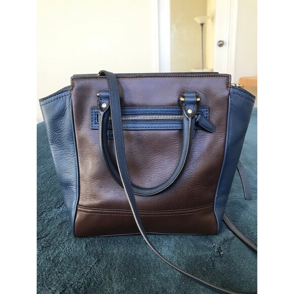 Coach two tone spectator mini tanner legacy crossbody satchel in navy brown - Picture 4 of 11